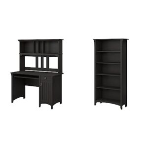 bush furniture salinas computer hutch | study table with drawers, cabinets & pullout keyboard/laptop tray & salinas 5 shelf bookcase, tall bookshelf for living room and home office