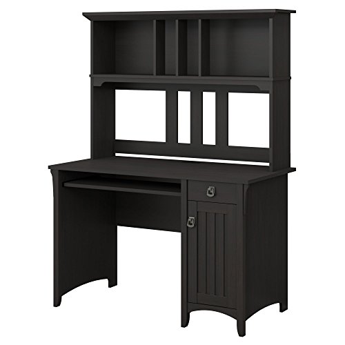 Bush Furniture Salinas Computer Hutch | Study Table with Drawers, Cabinets & Pullout Keyboard/Laptop Tray & Salinas 5 Shelf Bookcase, Tall Bookshelf for Living Room and Home Office