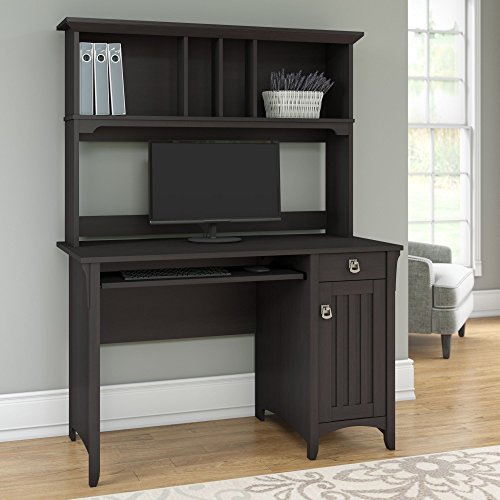 Bush Furniture Salinas Computer Hutch | Study Table with Drawers, Cabinets & Pullout Keyboard/Laptop Tray & Salinas 5 Shelf Bookcase, Tall Bookshelf for Living Room and Home Office