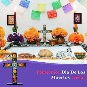 Thyle Table Wooden Cross Decor Mexican Cross for Home Tables Standing Cross Dia De Los Muertos Sugar Skull Signs for Day of the Dead Home Church Party Decoration