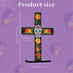 Thyle Table Wooden Cross Decor Mexican Cross for Home Tables Standing Cross Dia De Los Muertos Sugar Skull Signs for Day of the Dead Home Church Party Decoration