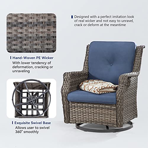 Meetleisure Outdoor Swivel Rocker Patio Chair with Matching Side Table - 360 Degree Patio Swivel Glider Chair with 3.5" Olefin Cushions(Mixed Grey/Blue)