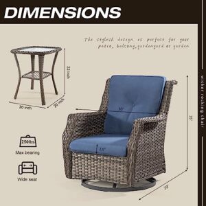 Meetleisure Outdoor Swivel Rocker Patio Chair with Matching Side Table - 360 Degree Patio Swivel Glider Chair with 3.5" Olefin Cushions(Mixed Grey/Blue)