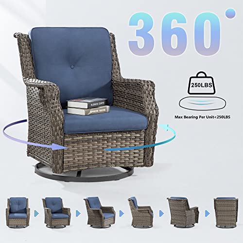 Meetleisure Outdoor Swivel Rocker Patio Chair with Matching Side Table - 360 Degree Patio Swivel Glider Chair with 3.5" Olefin Cushions(Mixed Grey/Blue)