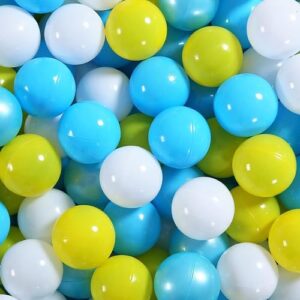yufer 50 pack pit balls for babies and toddlers - fun pet toys for ball pits, indoor/outdoor play with storage bag - water toys for baby pools and kiddie pools - great party decorations!