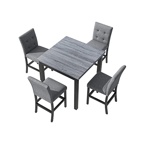 Counter Height Dining Table Set for 4, 5 Piece High Top Kitchen Table and Chairs, Dinning Room Small Breakfast Table Set, Square Pub Table and High-Back Chairs Set of 4, Black