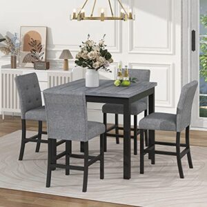 counter height dining table set for 4, 5 piece high top kitchen table and chairs, dinning room small breakfast table set, square pub table and high-back chairs set of 4, black