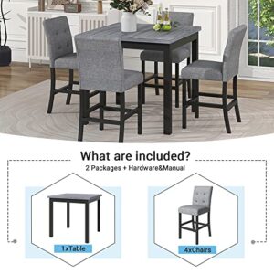 Counter Height Dining Table Set for 4, 5 Piece High Top Kitchen Table and Chairs, Dinning Room Small Breakfast Table Set, Square Pub Table and High-Back Chairs Set of 4, Black