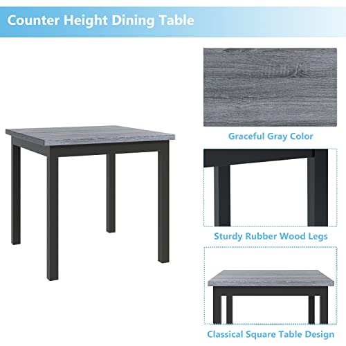 Counter Height Dining Table Set for 4, 5 Piece High Top Kitchen Table and Chairs, Dinning Room Small Breakfast Table Set, Square Pub Table and High-Back Chairs Set of 4, Black