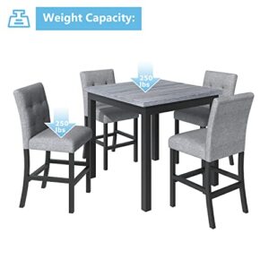 Counter Height Dining Table Set for 4, 5 Piece High Top Kitchen Table and Chairs, Dinning Room Small Breakfast Table Set, Square Pub Table and High-Back Chairs Set of 4, Black