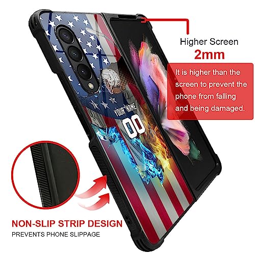 DJSOK Case Compatible with Personalized Baseball Hockey Sport-Custom America Flag Name Number Custom Phone Case for Samsung Galaxy Z Fold 2 5G Z Flip 3 5G Z Fold 3 5G Z Flip Case for Men Women Fans