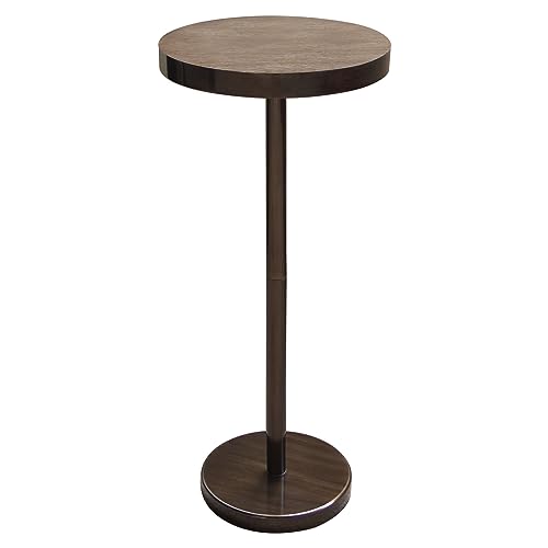 COVLON Pedestal Side Table, Drink Table, Small End Table, Martini Table for Living Room, Dorm, Home Office and Bedroom, Distressed Finish, Brown