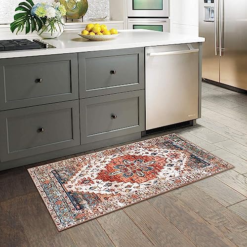 Aopota Area Rug Washable Small Front Door Rug for Entryway Mat Hallway Runner Rug Doormat Bohemian Faux Wool Throw Rug Non-Slip Low-Pile Floor Carpet for Kitchen Laundry Room Entrance Bathroom