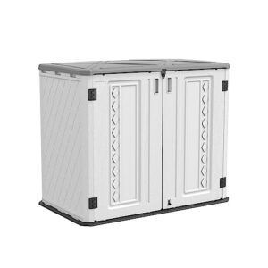 addok outdoor horizontal storage sheds,waterproof/lockable outdoor storage cabinet, storage sheds with door for storage of child bike, trash cans, garden tools, lawn mowers(26 cu ft)