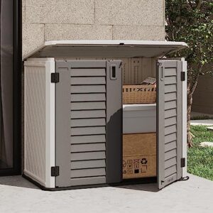 east oak outdoor storage shed, 4 x 3.4 ft outdoor storage cabinet w/o shelf, 34cu.ft horizontal resin tool shed for garden, trash cans, all-weather outdoor storage clearance, lockable with floor