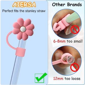 AIERSA Straw Cover for Stanley Cup,8Pcs Flower Straw Covers Compatible with Stanley 30&40oz and Simple Modern with Handle Tumbler with Handle,Silicone Straw Topper Caps for Stanley Cups Accessories