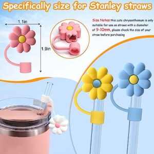 AIERSA Straw Cover for Stanley Cup,8Pcs Flower Straw Covers Compatible with Stanley 30&40oz and Simple Modern with Handle Tumbler with Handle,Silicone Straw Topper Caps for Stanley Cups Accessories