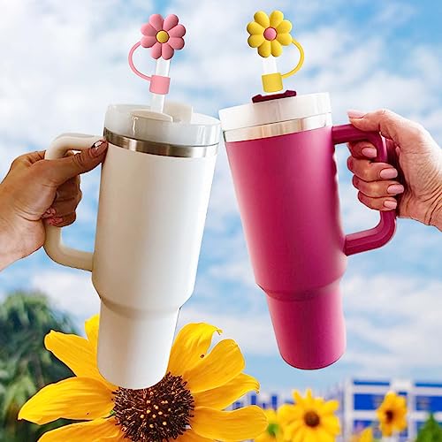 AIERSA Straw Cover for Stanley Cup,8Pcs Flower Straw Covers Compatible with Stanley 30&40oz and Simple Modern with Handle Tumbler with Handle,Silicone Straw Topper Caps for Stanley Cups Accessories