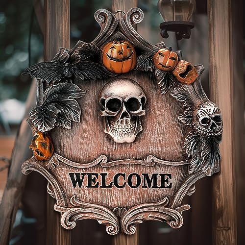 Halloween Decoration 3D Skeleton Welcome Sign Front Door Decoration, Scary Wall Decoration for Party Castle Haunted House Home Decor