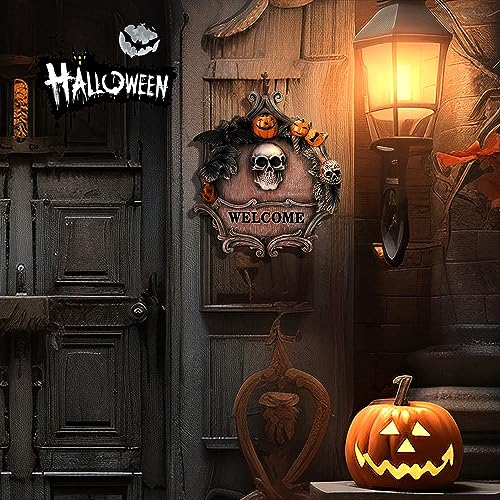 Halloween Decoration 3D Skeleton Welcome Sign Front Door Decoration, Scary Wall Decoration for Party Castle Haunted House Home Decor