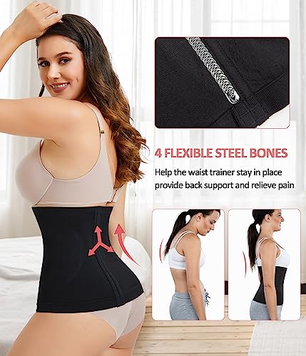 AOSBOEI Women Waist Trainer Shapewear Tummy Control Waist Cincher Sport Girdle Body Shaper Postpartum Recovery Belt (Small-Medium) Black
