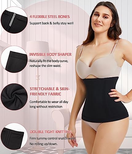 AOSBOEI Women Waist Trainer Shapewear Tummy Control Waist Cincher Sport Girdle Body Shaper Postpartum Recovery Belt (Small-Medium) Black