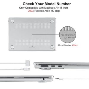 EooCoo Compatible with New MacBook Air 15 inch Case 2023 Release A2941 M2 Chip Liquid Retina Display & Touch ID, Plastic Hard Shell Case + Keyboard Skin Cover + Screen Protector, Crystal Clear