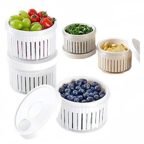 KAFUN 3Pack Berry Keeper Container,Berry Storage Container for Fridge with Lids,Fruit Produce Saver with Removable Strainer Basket,Scallion Storage Box,Fresh Keeper for Scallion Ginger Garlic