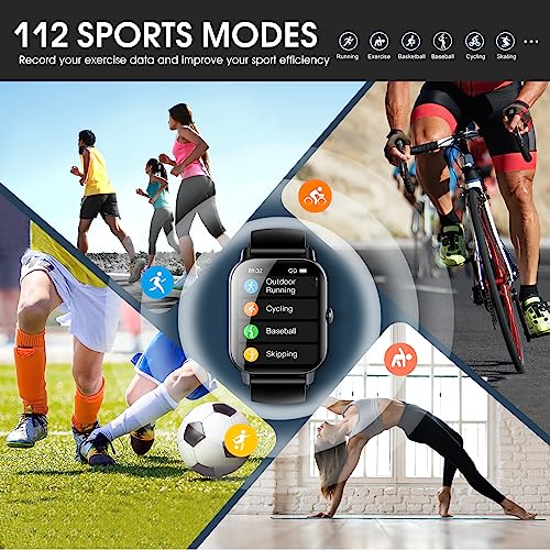 Smart Watch for Men Women(Dial/Answer Calls), Activity Trackers with Heart Rate/Sleep Monitor, 112 Sports Modes/IP68 Waterproof, 1.85" HD Touchscreen Fitness Watch Compatible with Android iOS, Black