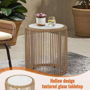 3 Piece Patio Bistro Set,Outdoor Conversation Sets, Small Patio Furniture Set w/ Glass Top Table and 2 Chairs,Outdoor Table and Chairs Set of 2,Wicker Patio Chairs for Yard Lawn Garden Porch Backyard