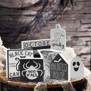 MISBEST Halloween Tiered Tray Decor,Halloween Decorations Hunted House Black Cat BOO Spooky Halloween Table Wooden Sign Halloween Tiered Tray,Halloween Shelf Decoration Fall Farmhouse Decor