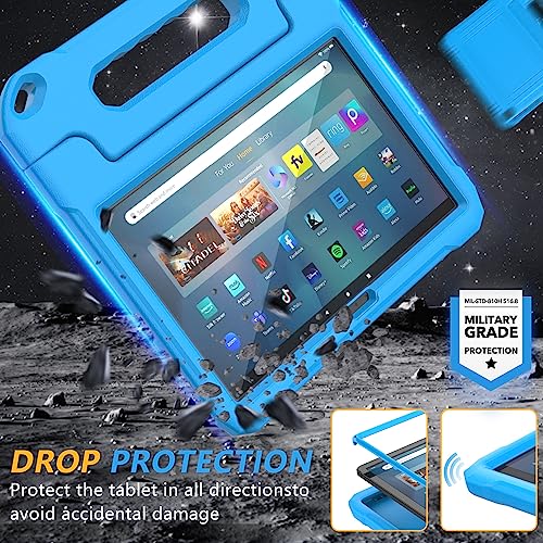 New Amazon Kindle Fire Max 11 Kids Tablet Case (13th Gen, 2023 Released), DJ&RPPQ Lightweight Shockproof Cover Built-in Screen Protector with Handle Stand for Kindle Fire Max 11 Tablet - Blue