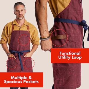 Hedley & Bennett Napa Valley Waxman Apron - 100% Cotton, 12.05 oz Waxed Canvas Apron with Pockets & Adjustable Leather Strap for Grilling, Baking, BBQ, Cooking - Professional Chef Apron