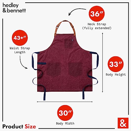 Hedley & Bennett Napa Valley Waxman Apron - 100% Cotton, 12.05 oz Waxed Canvas Apron with Pockets & Adjustable Leather Strap for Grilling, Baking, BBQ, Cooking - Professional Chef Apron