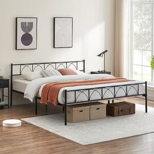 idealhouse king size sturdy modern stylish iron bed frame with headboard and footboard metal platform bed - simple assembly, no box spring needed, under bed storage
