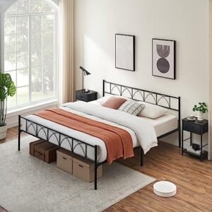 IDEALHOUSE King Size Sturdy Modern Stylish Iron Bed Frame with Headboard and Footboard Metal Platform Bed - Simple Assembly, No Box Spring Needed, Under Bed Storage
