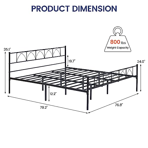 IDEALHOUSE King Size Sturdy Modern Stylish Iron Bed Frame with Headboard and Footboard Metal Platform Bed - Simple Assembly, No Box Spring Needed, Under Bed Storage