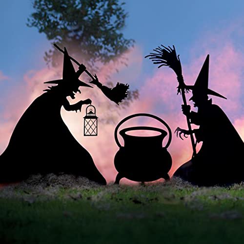 Halloween Yard Sign Decorations Outdoor 2 Witches and Black Cauldron Yard Signs Decorative Garden Stakes Yard Art Decor Yard Halloween Stakes Props Scary Holiday Home Patio Party Supplies (A05)