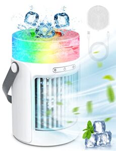portable air conditioners fan, evaporative air cooler with 7 colors light, 3 wind speeds portable cooling fan, small personal air conditioner for bedroom, office, camping