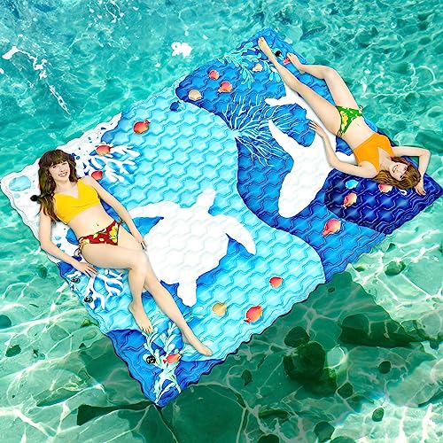 Sunlite Sports Giant Water Floating Raft Inflatable, Lily Pad Water Mat Island for Lake, Beach, Pool, Great for Family, Heavy Duty Water Bed and Floating Island Mat