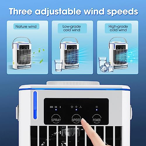 Quiet Mini Ac - 500ml Quiet Mini Air Conditioner, Aire Acondicionado Portatil para Cuarto with Blue Atmosphere Light, 3 Mist Modes | Mini Air Conditioner Fan for Room/Office/Camping/Table Car