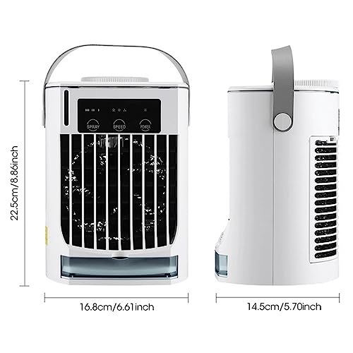 Quiet Mini Ac - 500ml Quiet Mini Air Conditioner, Aire Acondicionado Portatil para Cuarto with Blue Atmosphere Light, 3 Mist Modes | Mini Air Conditioner Fan for Room/Office/Camping/Table Car