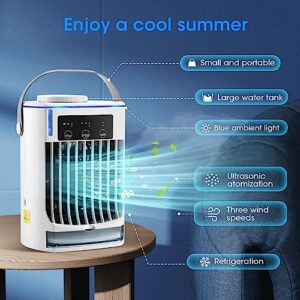 Quiet Mini Ac - 500ml Quiet Mini Air Conditioner, Aire Acondicionado Portatil para Cuarto with Blue Atmosphere Light, 3 Mist Modes | Mini Air Conditioner Fan for Room/Office/Camping/Table Car