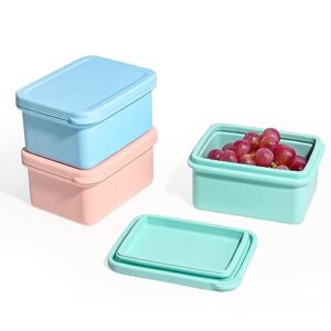 tanjiae silicone snack containers for kids, leak proof microwavable small tupperware lunch box containers with lids for toddlers, 1 cup bpa free freezer molds for soups/baby food storage (13.5oz)