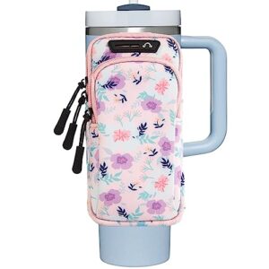 laeenvcde water bottle pouch for stanley cup quencher adventure 40oz & simple modern 40oz tumbler, specially designed for fashionable women with phone holder for running(pink)
