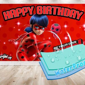 5x3 FT Miraculous Ladybug Backdrop V3 for Birthday Party Decorations. Cartoon Miraculous Ladybug Background for Theme Birthday.