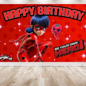 5x3 FT Miraculous Ladybug Backdrop V3 for Birthday Party Decorations. Cartoon Miraculous Ladybug Background for Theme Birthday.