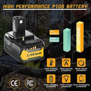 FERRYBOAT P108 Replacement for Ryobi 18V Battery Lithium ion ONE + Real Capacity 5.0 Ah Batteries P102 P103 P104 P105 P107 P109,4-Pack