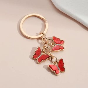 1~3 Pcs Butterfly Charms Keychain Cute Acrylic Crystal Butterfly Chain Tassel Keyring Purse Bag Accessories(Red)