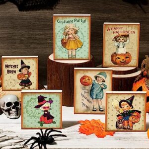 tradder 6 pcs fall wooden table sign fall tiered tray decor set thanksgiving table centerpieces block for home halloween harvest party decorations (novel style)